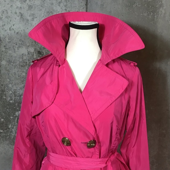 Trina Turk Womens Short Trench Coat Size S Hot Pink Double Breasted Belted Chic - Picture 10 of 16